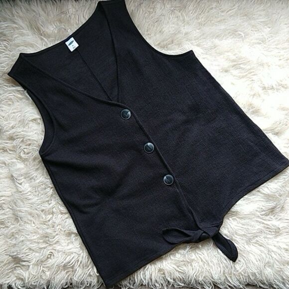 Old Navy Black Button Down Textured Vest Tank - Picture 1 of 6